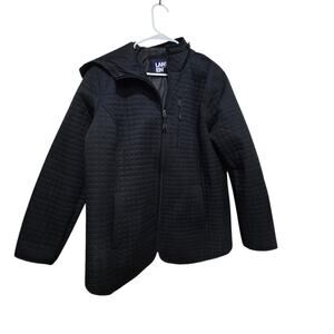 Lands’ End Quilted Hooded Zip Jacket Black Large Lightweight